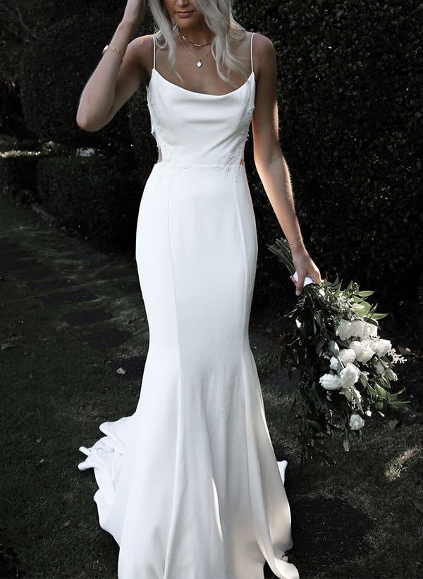 Boho Garden Summer Beach Cowl Neck Sleeveless Court Train Lace Wedding Dresses-Dbrbridal