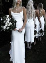 Boho Garden Summer Beach Cowl Neck Sleeveless Court Train Lace Wedding Dresses-Dbrbridal