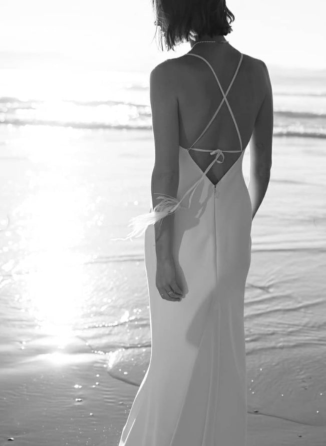 Boho Garden Summer Beach Open Back Satin Wedding Dress V-Neck-Dbrbridal