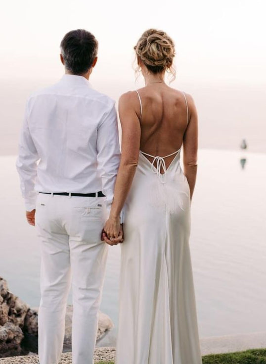 Boho Garden Summer Beach Open Back Satin Wedding Dress V-Neck-Dbrbridal