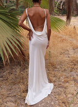 Boho Garden Summer Beach Wedding Dress Open Back In Silk-like Satin-Dbrbridal