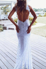 Boho Wedding Dress Mermaid High Cpllar Halter Sleeveless With Train Split Lace Bridal Dress-Dbrbridal