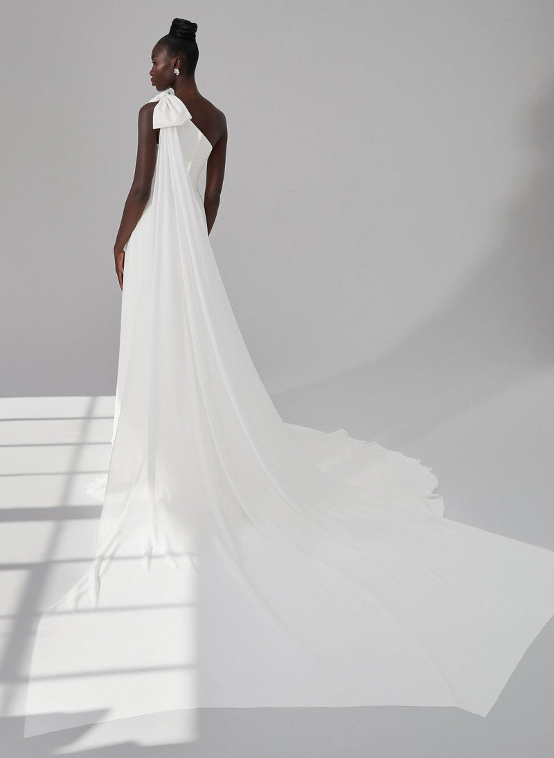 Bow-Adorned One-Shoulder Wedding Dresses-Dbrbridal