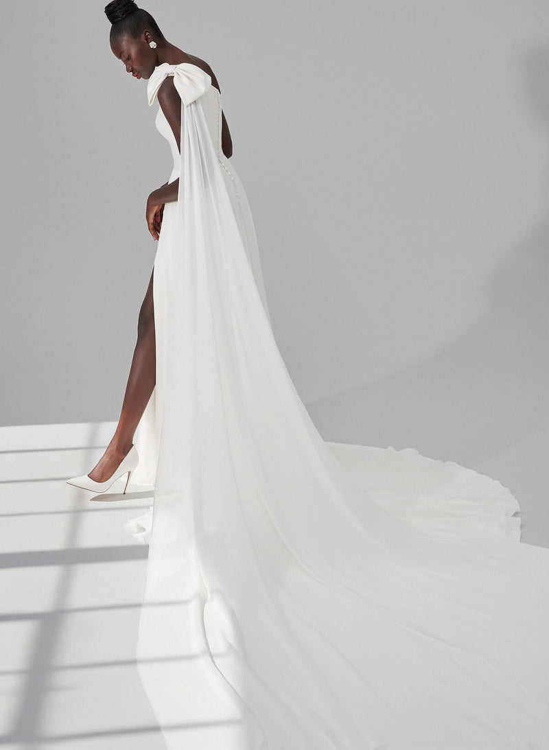 Bow-Adorned One-Shoulder Wedding Dresses-Dbrbridal