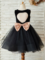 Bows Sleeveless Jewel Neck Black Formal Kids Party Dresses-Dbrbridal