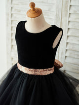 Bows Sleeveless Jewel Neck Black Formal Kids Party Dresses-Dbrbridal