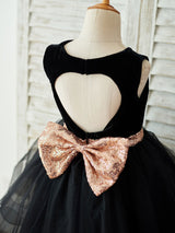 Bows Sleeveless Jewel Neck Black Formal Kids Party Dresses-Dbrbridal