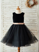 Bows Sleeveless Jewel Neck Black Formal Kids Party Dresses-Dbrbridal