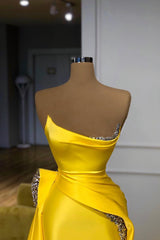 Bright Yellow Metallic Sequin Overskirt Prom Dress Strapless-Dbrbridal