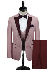 Burgundy Peak Lapel Men's Prom Suits Latest Pink One Button Wedding Tuxedos-Dbrbridal