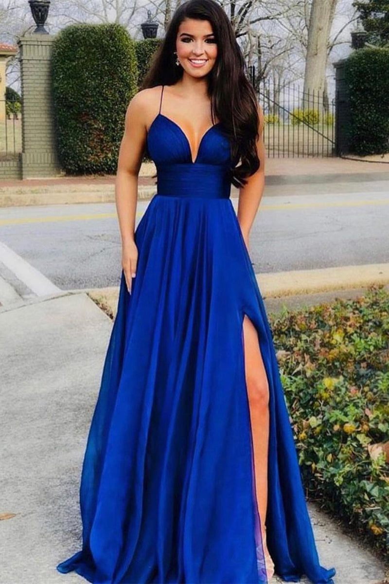 Charming Sleeveless A Line Evening Party Gowns Long Slit Online-Dbrbridal