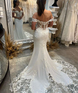 Charming Sweetheart Sleeveless Off-the-Shoulder Mermaid Lace Bridal Gown-Dbrbridal