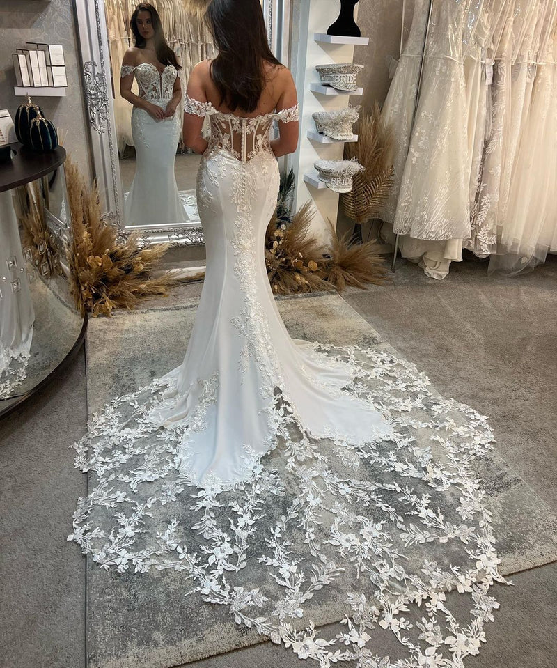 Charming Sweetheart Sleeveless Off-the-Shoulder Mermaid Lace Bridal Gown-Dbrbridal