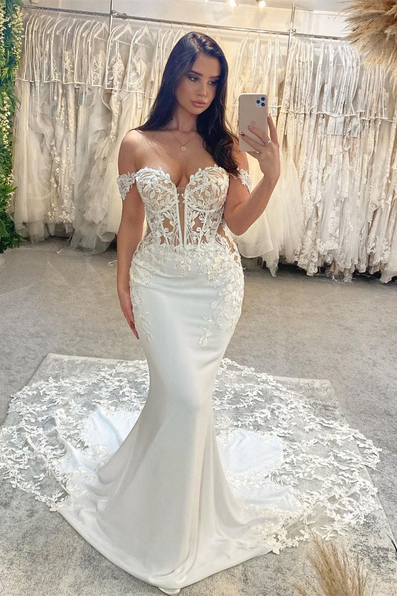 Charming Sweetheart Sleeveless Off-the-Shoulder Mermaid Lace Bridal Gown-Dbrbridal