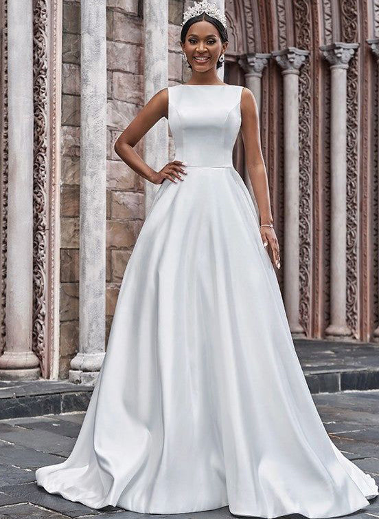 Chic A-line Back Hole Wedding Dresses Pockets-Dbrbridal