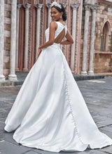 Chic A-line Back Hole Wedding Dresses Pockets-Dbrbridal