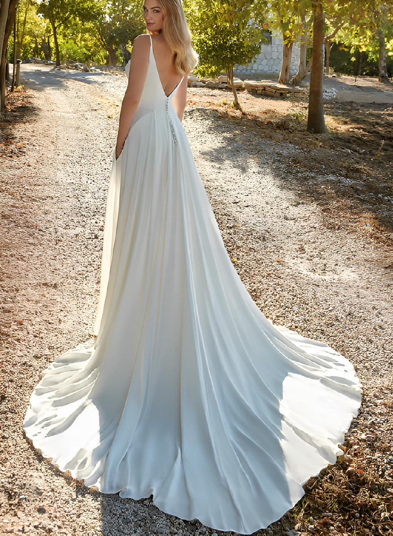 Chic A-line Chiffon Wedding Dresses Court Train-Dbrbridal