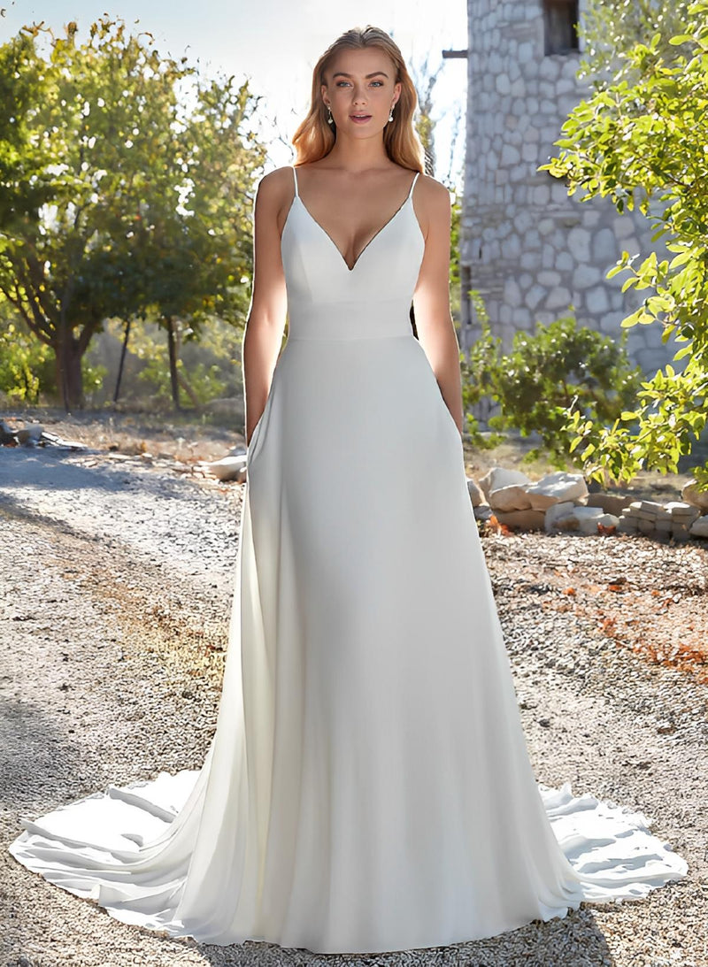 Chic A-line Chiffon Wedding Dresses Court Train-Dbrbridal