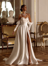 Chic A-line Elegant Sweetheart Court Train Satin Wedding Dresses-Dbrbridal