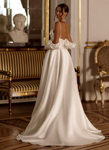 Chic A-line Elegant Sweetheart Court Train Satin Wedding Dresses-Dbrbridal