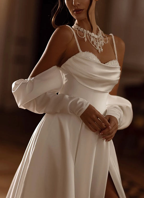 Chic A-line Elegant Sweetheart Court Train Satin Wedding Dresses-Dbrbridal