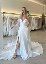 Chic A-line Elegant Sweetheart Long Sleeves Wedding Dresses Split Front-Dbrbridal