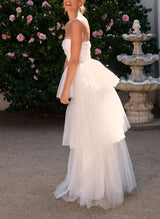 Chic A-line Elegant Sweetheart Sleeveless Floor-Length Tulle Wedding Dresses-Dbrbridal