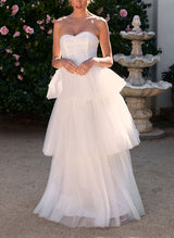 Chic A-line Elegant Sweetheart Sleeveless Floor-Length Tulle Wedding Dresses-Dbrbridal