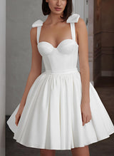 Chic A-line Elegant Sweetheart Sleeveless Short Satin Wedding Dresses-Dbrbridal