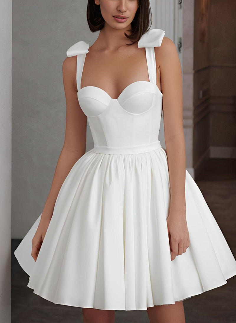 Chic A-line Elegant Sweetheart Sleeveless Short Satin Wedding Dresses-Dbrbridal