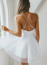 Chic A-line Elegant Sweetheart Sleeveless Short Tulle Wedding Dresses-Dbrbridal