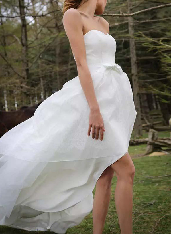 Chic A-line Elegant Sweetheart Sleeveless Sweep Train Wedding Dresses Bows-Dbrbridal