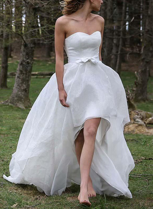 Chic A-line Elegant Sweetheart Sleeveless Sweep Train Wedding Dresses Bows-Dbrbridal