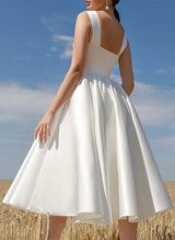 Chic A-line Elegant Sweetheart Sleeveless Tea-Length Satin Wedding Dresses-Dbrbridal