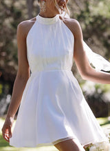 Chic A-line Halter Sleeveless Short Tulle Wedding Dresses-Dbrbridal