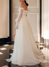 Chic A-line Long Sleeves Pleated Wedding Dresses-Dbrbridal