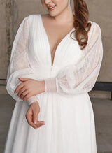 Chic A-line Long Sleeves Tulle Wedding Dresses V-Neck-Dbrbridal