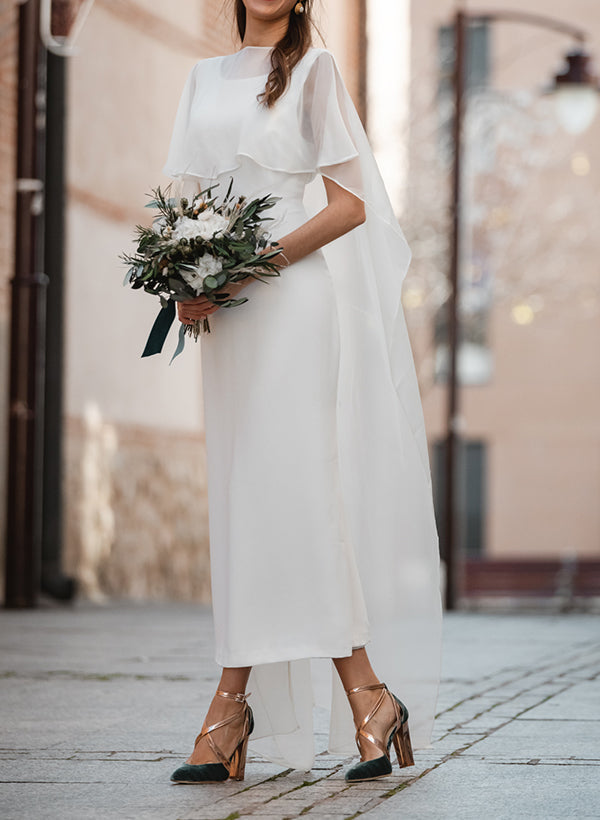 Chic A-line Scoop Neck Sleeveless Ankle-Length Wedding Dresses-Dbrbridal