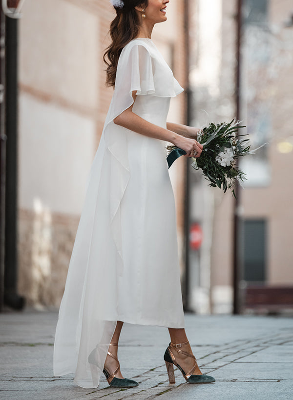 Chic A-line Scoop Neck Sleeveless Ankle-Length Wedding Dresses-Dbrbridal