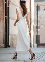 Chic A-line Scoop Neck Sleeveless Ankle-Length Wedding Dresses-Dbrbridal