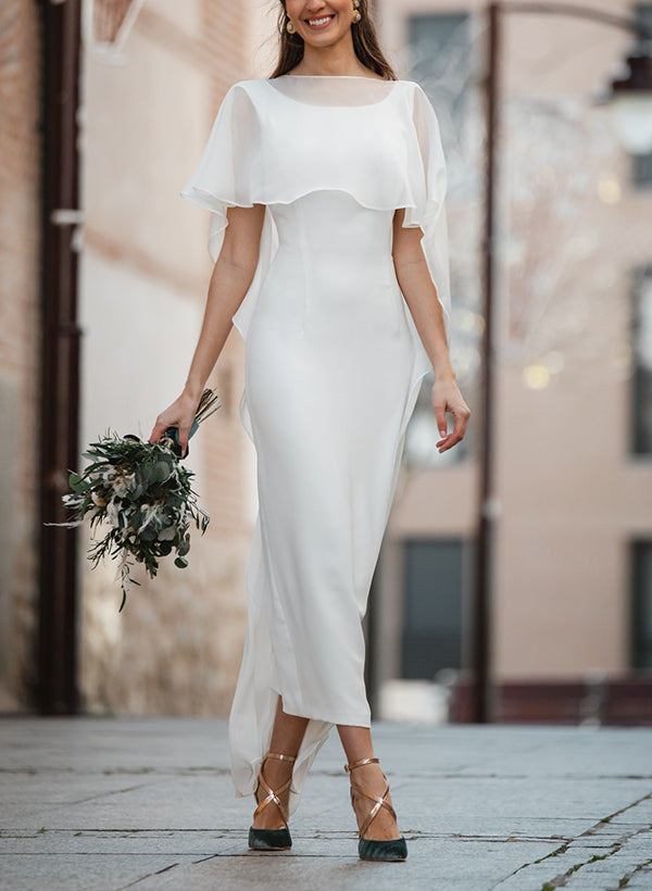 Chic A-line Scoop Neck Sleeveless Ankle-Length Wedding Dresses-Dbrbridal