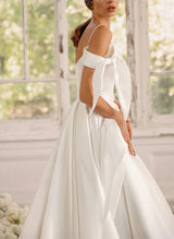 Chic A-line Scoop Neck Sleeveless Satin Wedding Dresses Bows Pockets-Dbrbridal