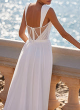 Chic A-line Square Neckline Sleeveless Chiffon Wedding Dresses High Split-Dbrbridal