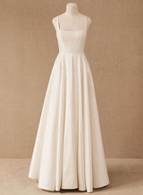 Chic A-line Square Neckline Sleeveless Satin Court Train Wedding Dresses Pleated Pockets-Dbrbridal