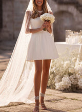 Chic A-line Square Neckline Sleeveless Short Satin Wedding Dresses-Dbrbridal