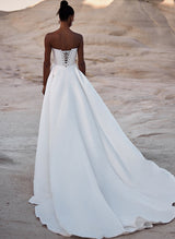 Chic A-line Strapless Satin Wedding Dress Pockets-Dbrbridal