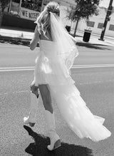 Chic A-line Strapless Sleeveless Asymmetrical Tulle Wedding Dresses-Dbrbridal