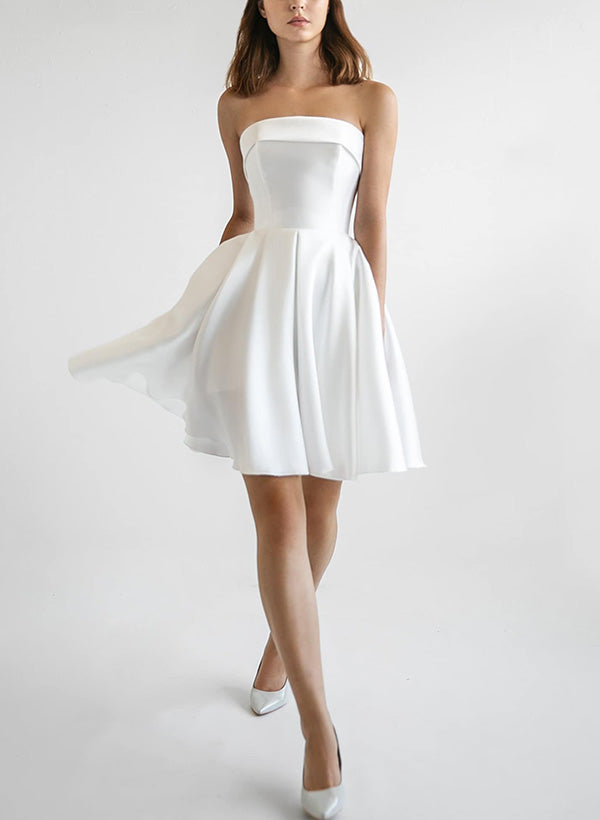 Chic A-line Strapless Sleeveless Short Mini Satin Wedding Dresses-Dbrbridal