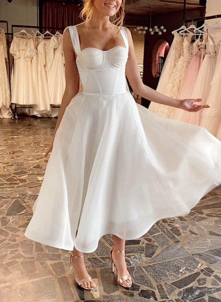 Chic A-line Tea-Length Reception Wedding Dresses-Dbrbridal