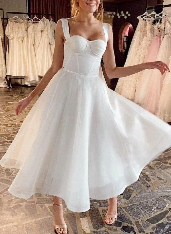 Chic A-line Tea-Length Reception Wedding Dresses-Dbrbridal